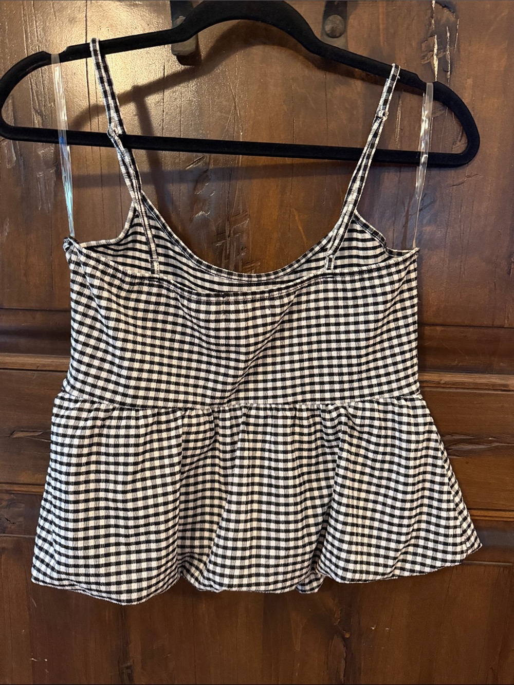 Gingham Peplum Cami Top - Black/White - Picture 3 of 3